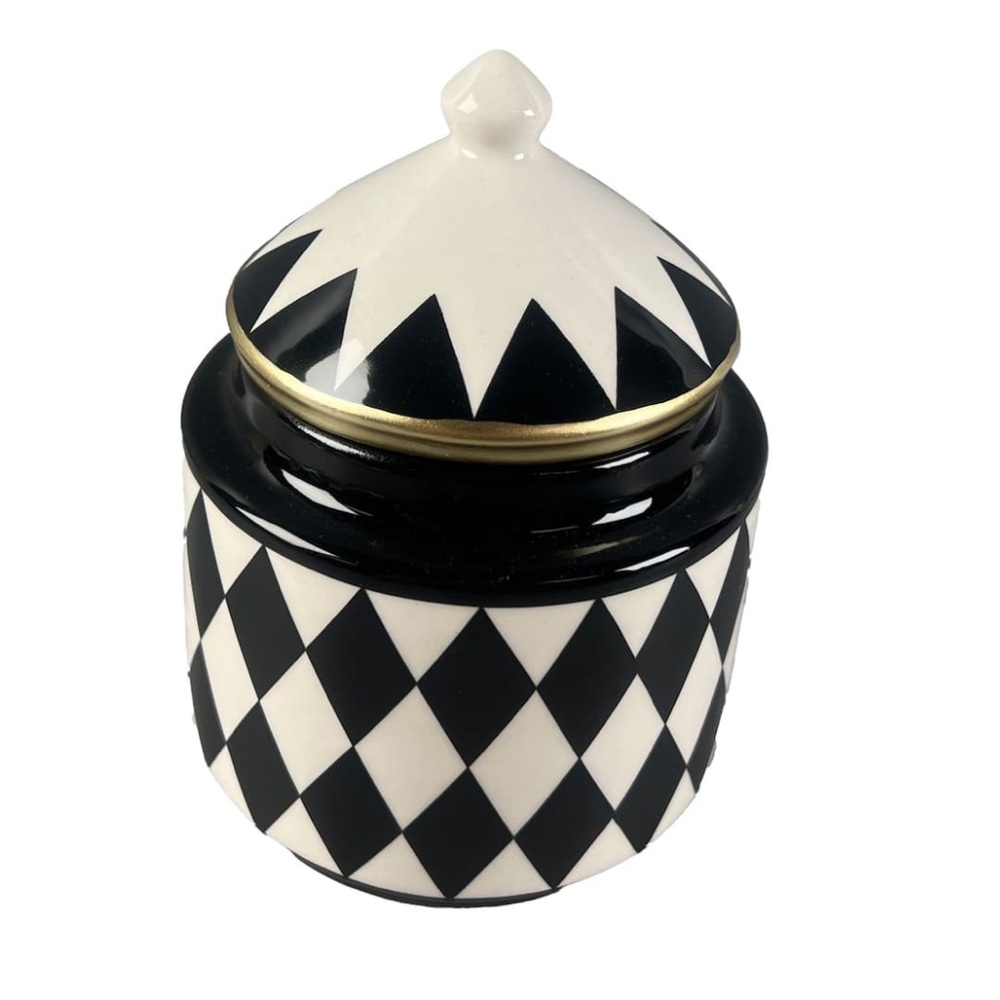 Small Black and White Diamonds Print Ceramic Canister. - Picture 5 of 8